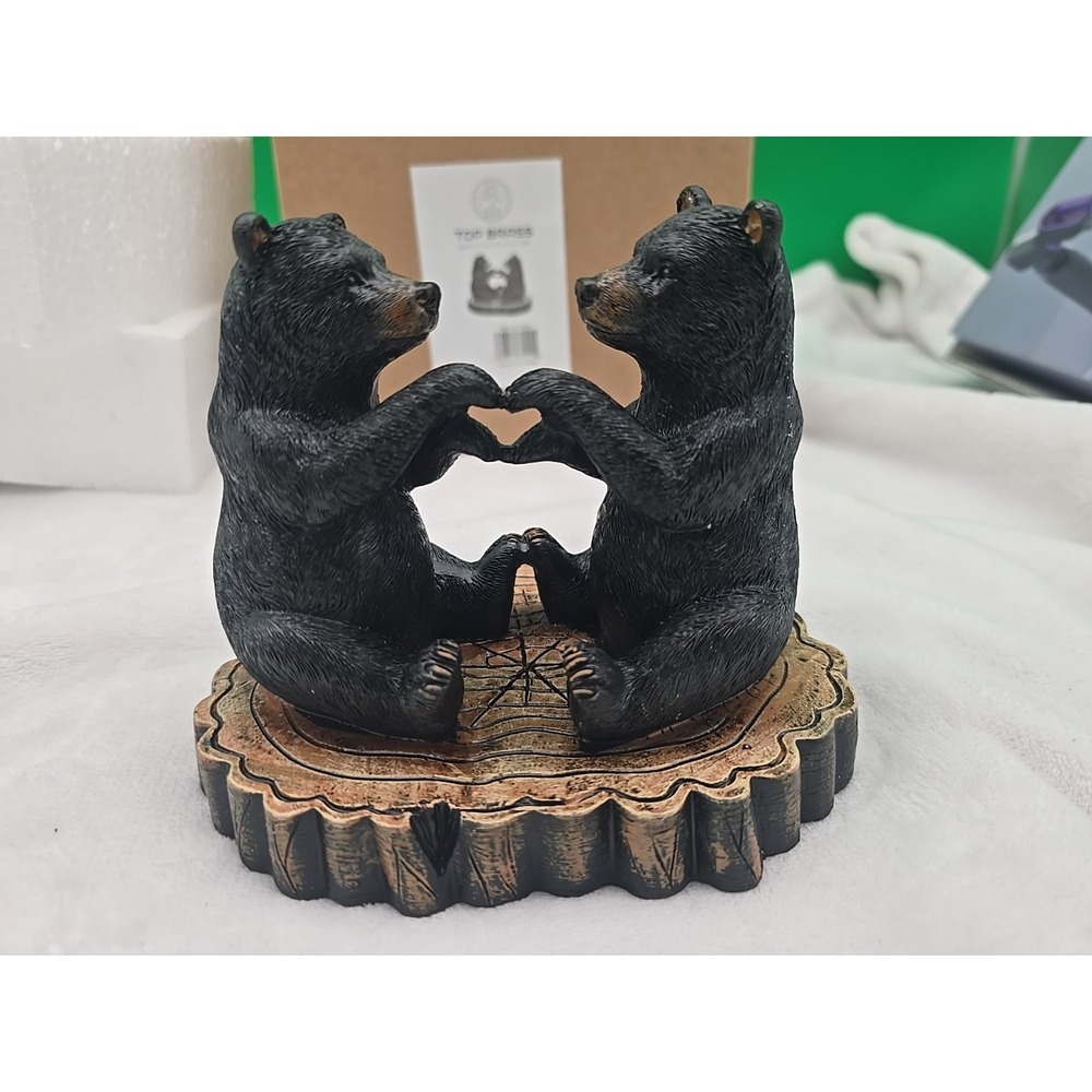 Two Black Bears Heart Hands‎ Figurine – 6" Wide Whimsical Bear Couple I Love